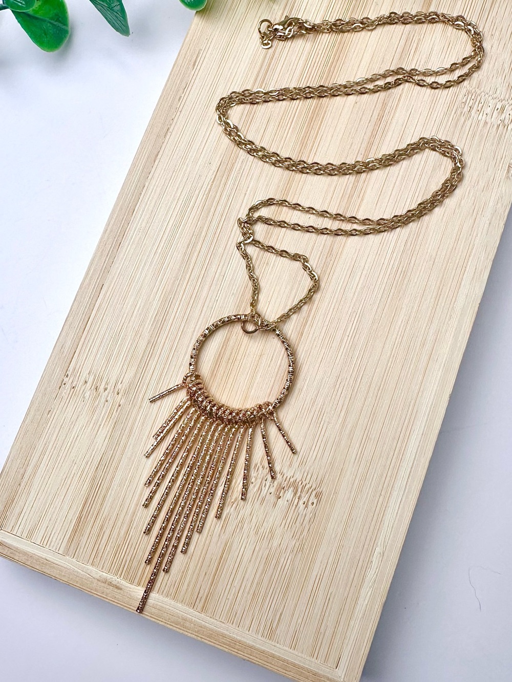 💛Gold Tone Open Circle Fringe Long Necklace